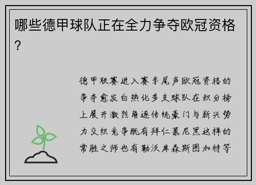 哪些德甲球队正在全力争夺欧冠资格？