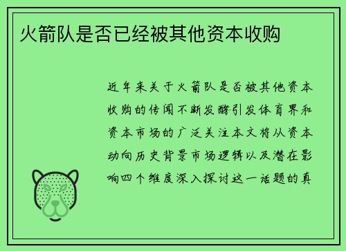 火箭队是否已经被其他资本收购