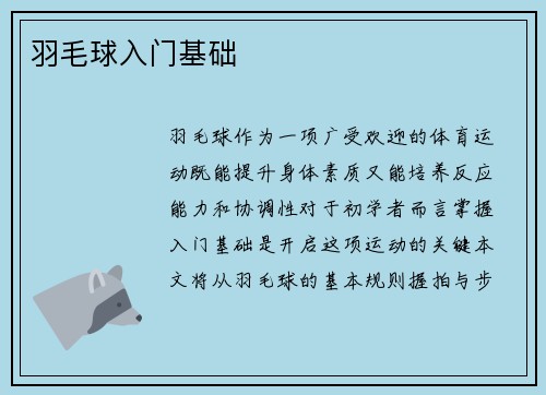 羽毛球入门基础