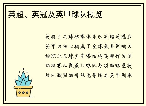 英超、英冠及英甲球队概览